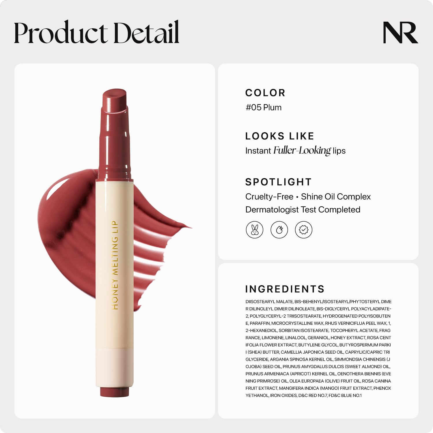 Nature Republic HONEY MELTING LIP (05 PLUM) SOFT LIP STICK, Hydrating Gloss, Moisturizing balms, Sheer tint, Shine & Glowy Finish, korean make up, Stocking Stuffers