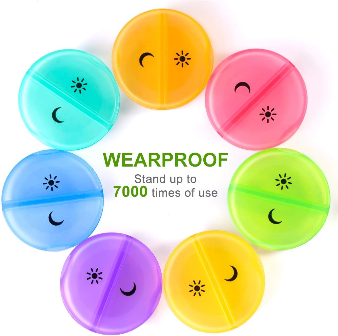 Weekly Pill Organizer 7 Day 2 Times a Day, Sukuos Large Daily Pill Cases for Pills/Vitamin/Fish Oil/Supplements - Rainbow Colors (Black Box): Health & Personal Care