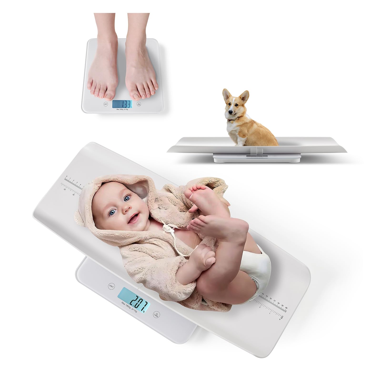Photo 1 of Joyofcife Baby Scale MAX 400lbs,Multifunctional Baby Weight Scale for Toddler, Children, Pet, Adult, Dogs Cats Weight Scale with Auto-Off,26.5-inch Height Measurement,3 Units,LED Screen