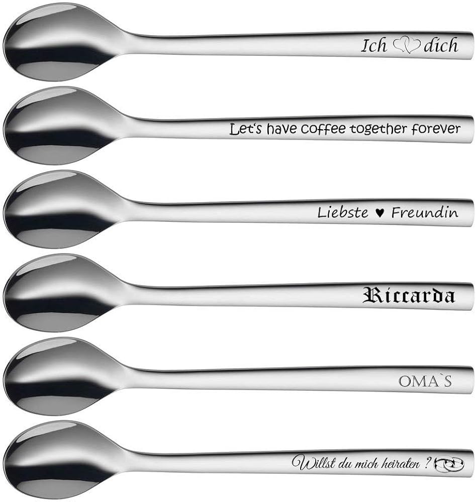 aplusashop WMF Nuova Latte Macchiato Kaffee Löffel mit Gravur nach Wunsch Edelstahl 19cm (2er Set)