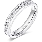 TIGRADE 2.5mm 4mm 5mm 6mm Titanium Ring Cubic Zirconia Engagement Ring Wedding Band Size 3 to 13.5