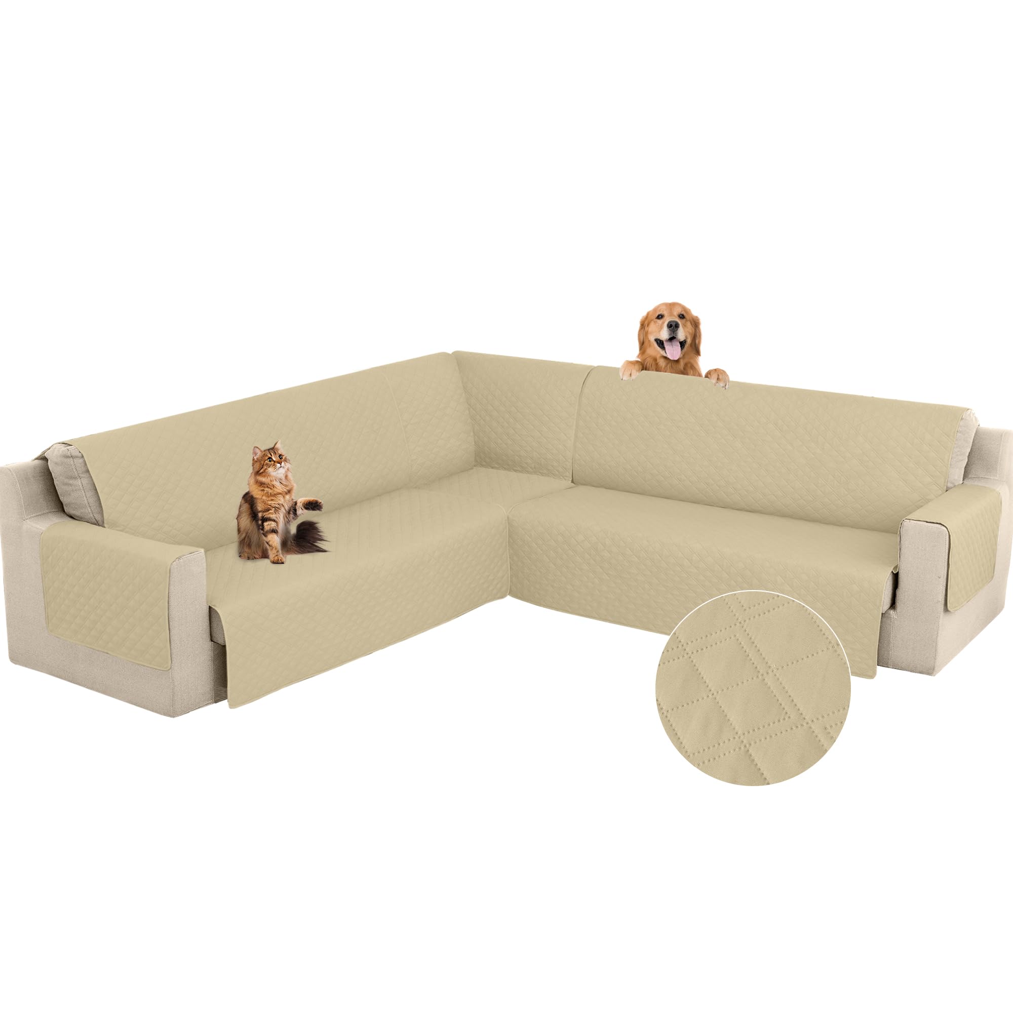 Photo 1 of Arfntevss Corner Sectional Couch Covers for Sectional Sofa L Shaped Sofa Cover Washable Quilted Sofa Slipcover Non Slip U Shape Couch Cover Pet Dog Furniture Protector (Beige, Large)