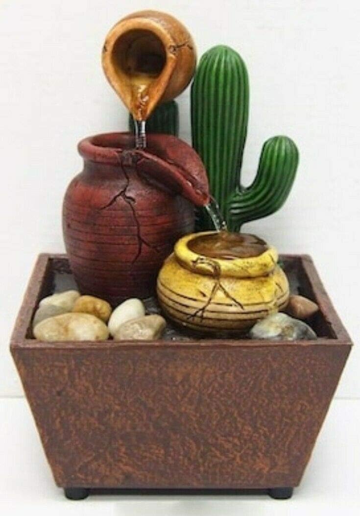 Southwest Cactus Relaxing Tabletop Fountain 6.9" Hand