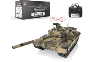 wheelfun 2.4Ghz Heng Long 1/16 Scale 7.0 Plastic Ver Russia T90 RTR RC Tank 340° Rotating Turret Smoking Unit Battle Tank Military Transport IR Combat Lifting Barrel 3938 Model BB, US in Stock
