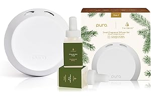 Thymes x Pura 4 - Smart Home Fragrance Diffuser Kit - Includes 1 Pura Diffuser + 2 Fragrance Refill Vials - Long Lasting Scents - LED Light - 2.4 GHz WiFi Required (Frasier Fir)