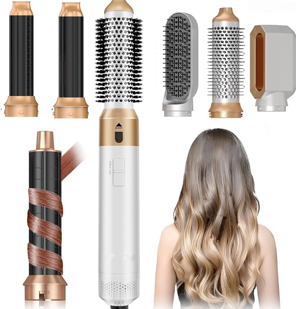 Photo 1 of Hair Dryer Brush 5 in 1, Negative Ion Blow Dryer Brush Set, 110,000 RPM High - Speed Hot Air Brush Air Styler Curling Wrap Air Curler,Curling Iron Hair Styling Tools for Straight Curl Drying Smoothing