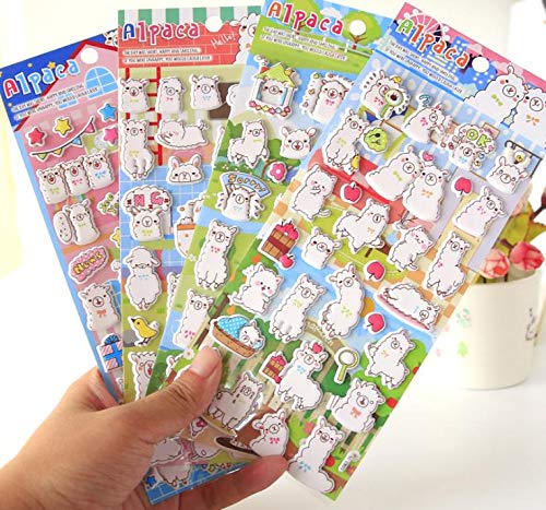 4 Sheets Cute Animal Puffy DIY Decorative Adhesive Sticker Tape/Kids Sheep Craft Scrapbooking Sticker Set for Diary, Album