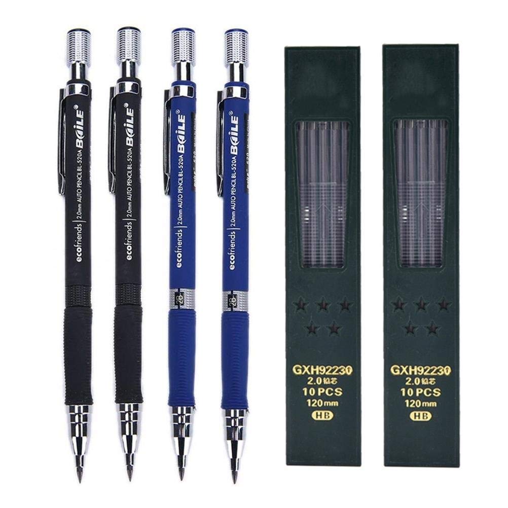 Eshylala シャープペンシル 2.0mm 鉛筆ホルダー シャープな製図用鉛筆 + 2.0鉛筆20本 ランダムカラー 4パック B07HP1GV8J  