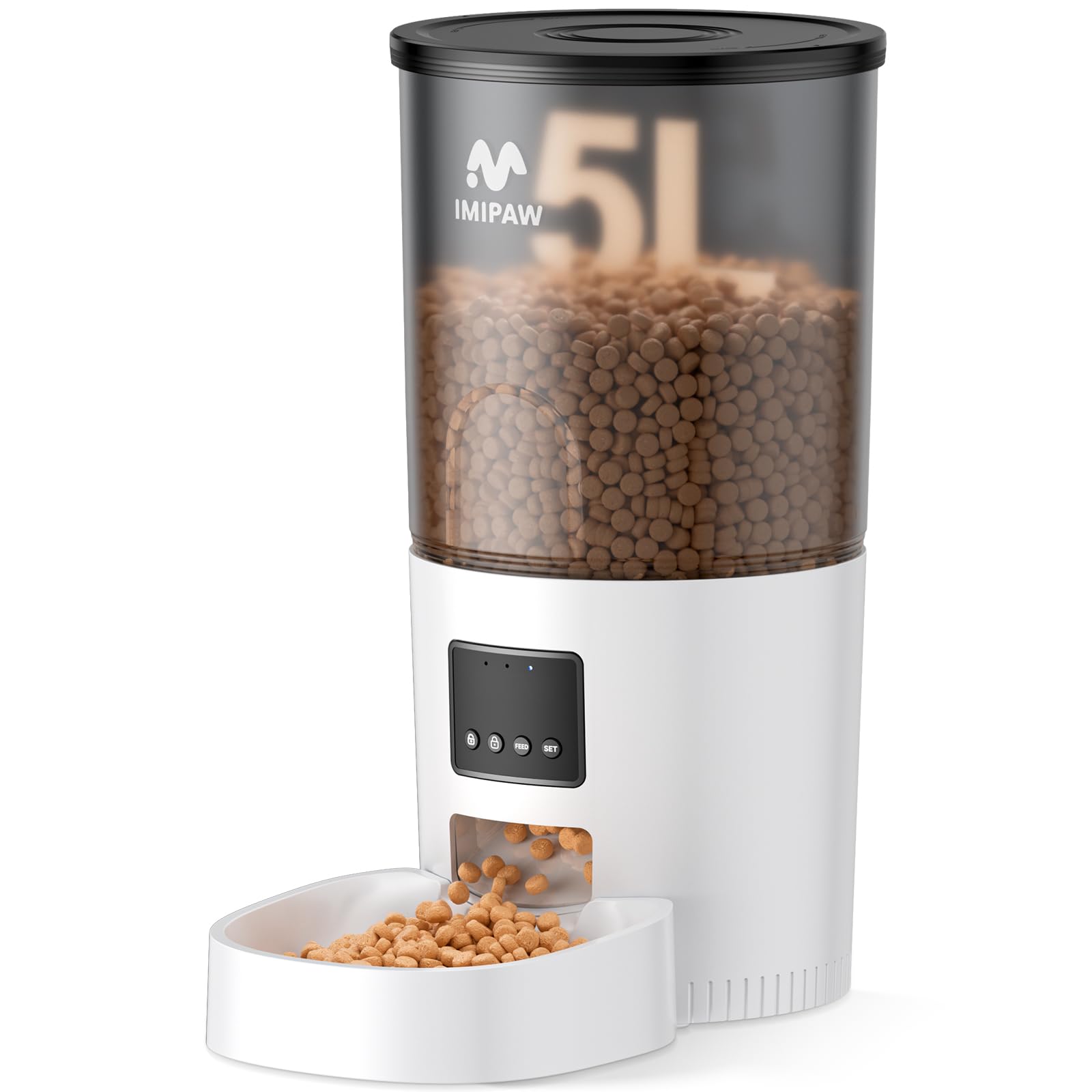Photo 1 of IMIPAW Automatic Cat Feeder, 5L Pet Dry Food Dispenser with Timed Programmable Portion Control, Dual Power, With Desiccant Bag, Easy Set Up, 10 Meals Per Day for Cats and Puppies?Remote Not Supported?