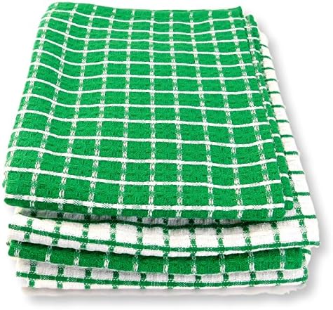 Fine Quality Waffle Weave Kitchen Towels Dish Cloth 4-Pack, 100% Cotton Tea Towels, Super Absorbent, 28 by 18.5 Inch - Vintage Modern Plaid Dish Towels - Christmas Green White