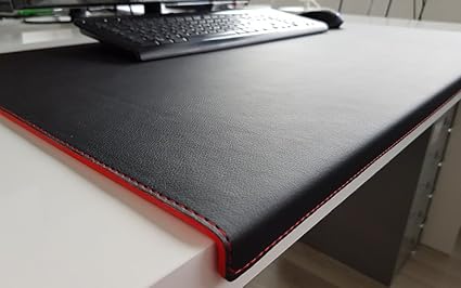 Gewinkelte Schreibtischunterlage mit Kantenschutz Softlux Leder 60 x 38 Schwarz Rote Naht