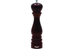 Bisetti 9.5 Inch Roma Beech Wood Pepper Mill With Adjustable Carbon Steel Grinder With Walnut Finish, Made in Italy