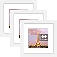 upsimples 6x6 Picture Frame Set of 3, Made of High Definition Glass for 4x4 with Mat or 6x6 Without Mat, Wall and Tabletop Display Photo Frames, White