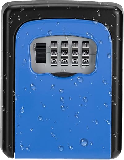 ZHEGE Key Box Wall Mounted 4 Digit Safe Outdoor Weatherproof Blue