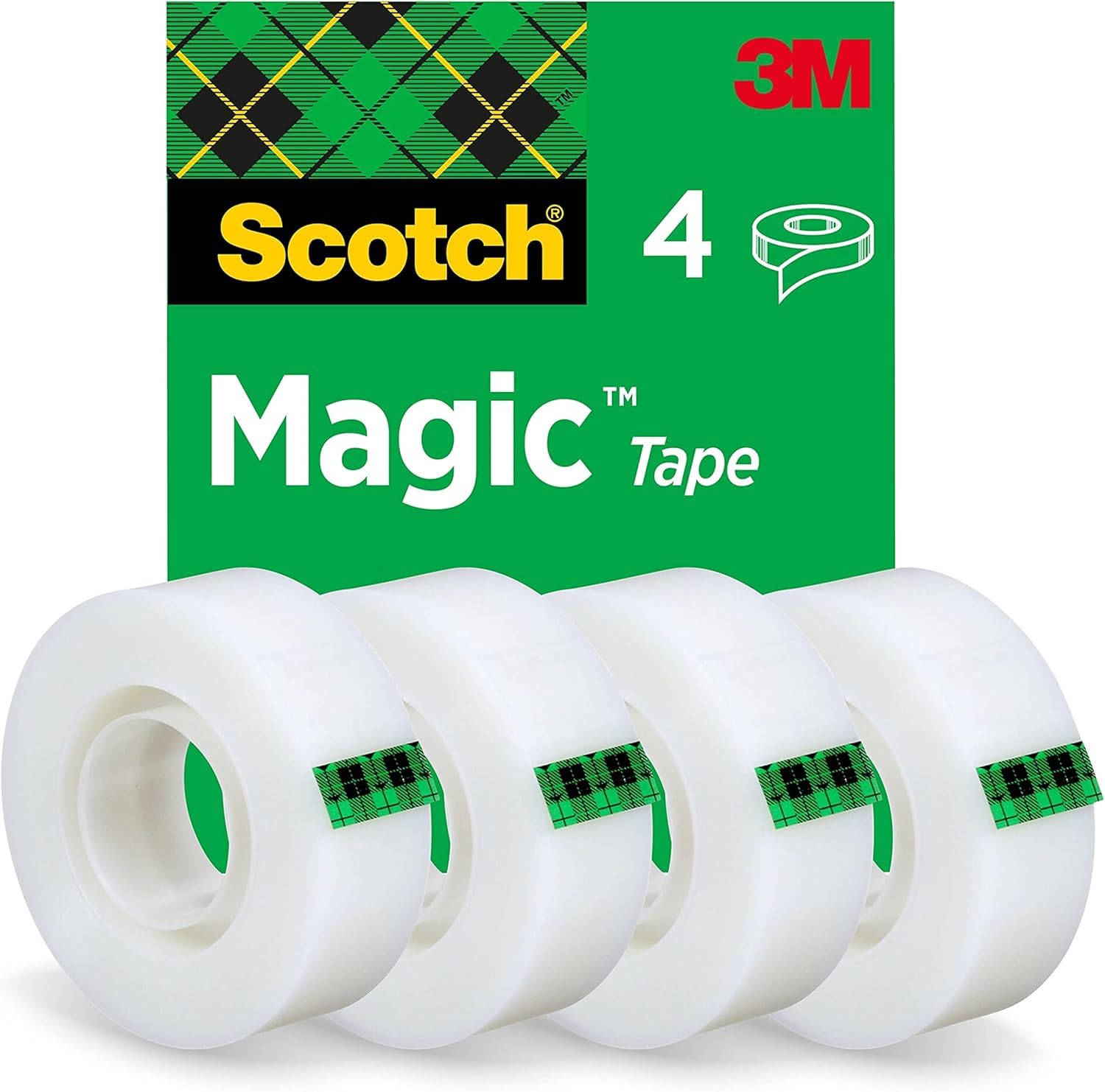 Scotch Magic Tape, 4 Rolls, 19 mm x 33 m - General Purpose Sticky Tape for Document Repair, Labelling & Sealing