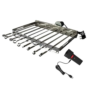 Andreas Dell Spießdreher mit 9 Edelstahl Spieße Grill Mangal Schaschlik 230V/ 5V USB DC Spießantrieb