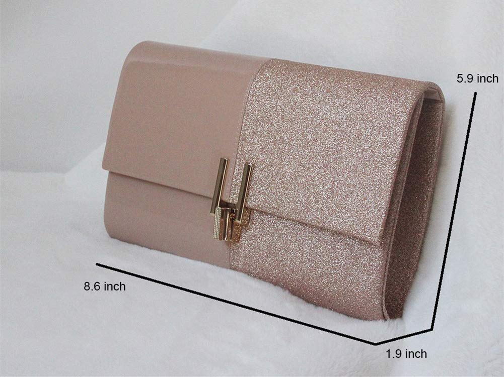 Women Glitter Envelope Clutch Purses, Bridal Elegant Handbags with Chain - Flap Crossbody Bag for Wedding Party (pink-1)