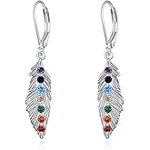 Pride Earrings 925 Sterling Silver Feather Chakra/Cloud And Star Dangle Earrings Rainbow Colorful Jewelry Gifts For Women Friend