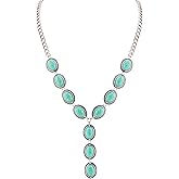 MINACHI Bohemian Created Turquoise Necklace, Silver Plated Chain Created Turquoise Y Necklace, Boho Jewelry Gift for Women