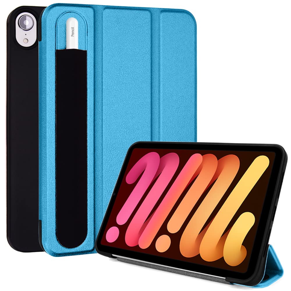 TECHGEAR iPad Mini 7 / Mini 6 (7th & 6th Generation) Smart Case [Pencil Holder] Slim Flip Case Stand Cover with Corner Protection [Auto Wake/Sleep] for iPad Mini 8.3" 2024/2021 - Light Blue