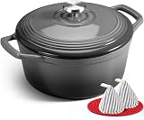 Overmont Enamelled Cast Iron Casserole Pot 26 cm 5.2L with Lid Grey view 1