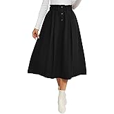 IDEALSANXUN Womens Corduroy Skirts Fall Winter High Waisted A Line Pleated Midi Skirt