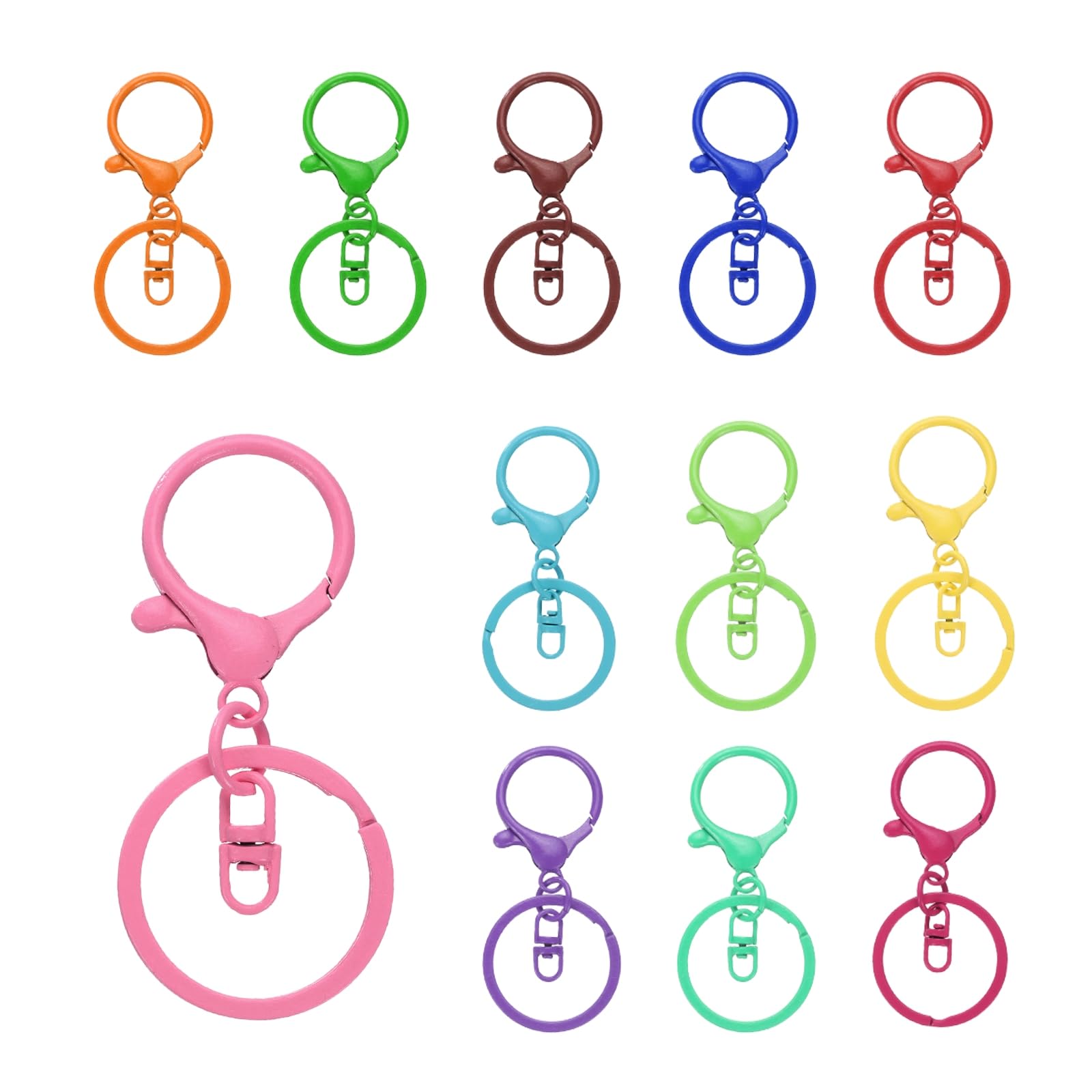 uxcell Lobster Claw Clasps Keychain, 12 Pcs Lobster Claw Clasp Hook with Swivel Trigger Clip and Flat Split Keychain Ring for DIY Craft Key Chain Accessories, Colorful