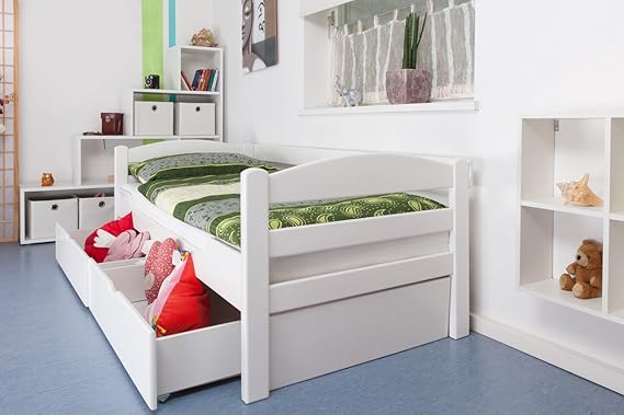 Einzelbett/Funktionsbett'Easy Premium Line' K1/n/s inkl 2 Schubladen und 2 Abdeckblenden, 90 x 200 cm Buche Vollholz massiv w