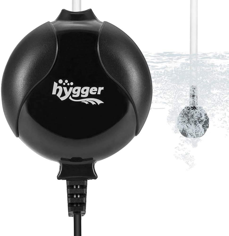 Hygger Ultra Silent 33dB Air Pump - 1.5W, 420 ml/min, Air Stone, Silicone Tube, Suction Cup & Clips, for Fish Tanks up to 55L (Black)
