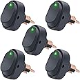 Twidec/5Pcs 12V 30A SPST 3 Pin On-Off Green Round Dot LED Light Push Button Rocker Toggle Switch For Car ASW-20D-G