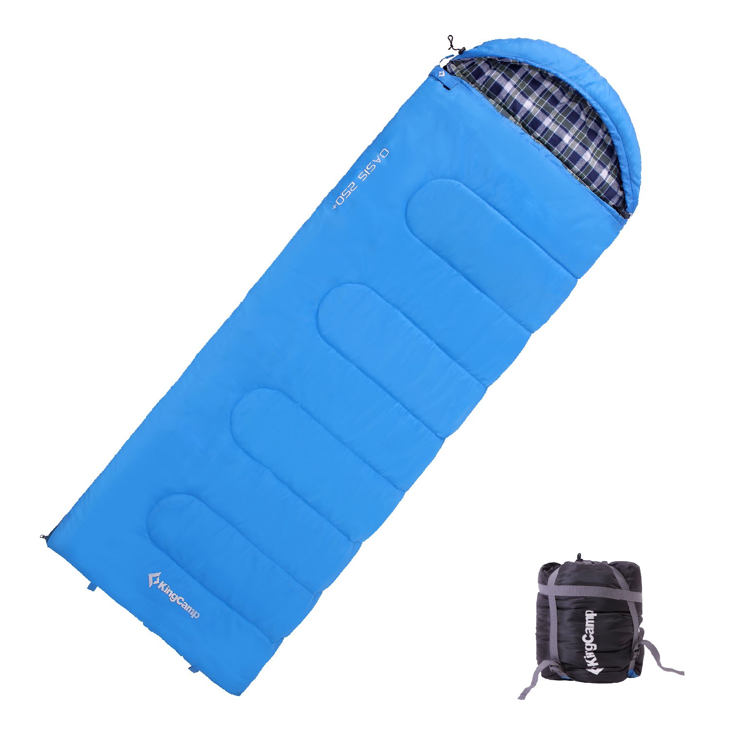 KingCamp Oversize 3-season 24.8F/-4C Adult Sleeping Bag with Compression Sack Blue Right Hand