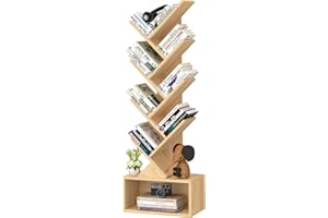 SHEEPAM 9 Tier Tree Bookshelf,Christmas Green Bookcase for Narrow Space, Storage Organizer Floor Standing Bookshelves for Books, Tall Book Case for Home Office, Living Room, Bedroom
