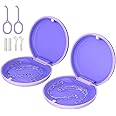 2 Pack Retainer Case, Slim Aligner Case, Compatible with Invisalign, Mouth Guard Case, Cute Orthodontic Retainer Case with Retainer Removal Tool and Brush, Purple