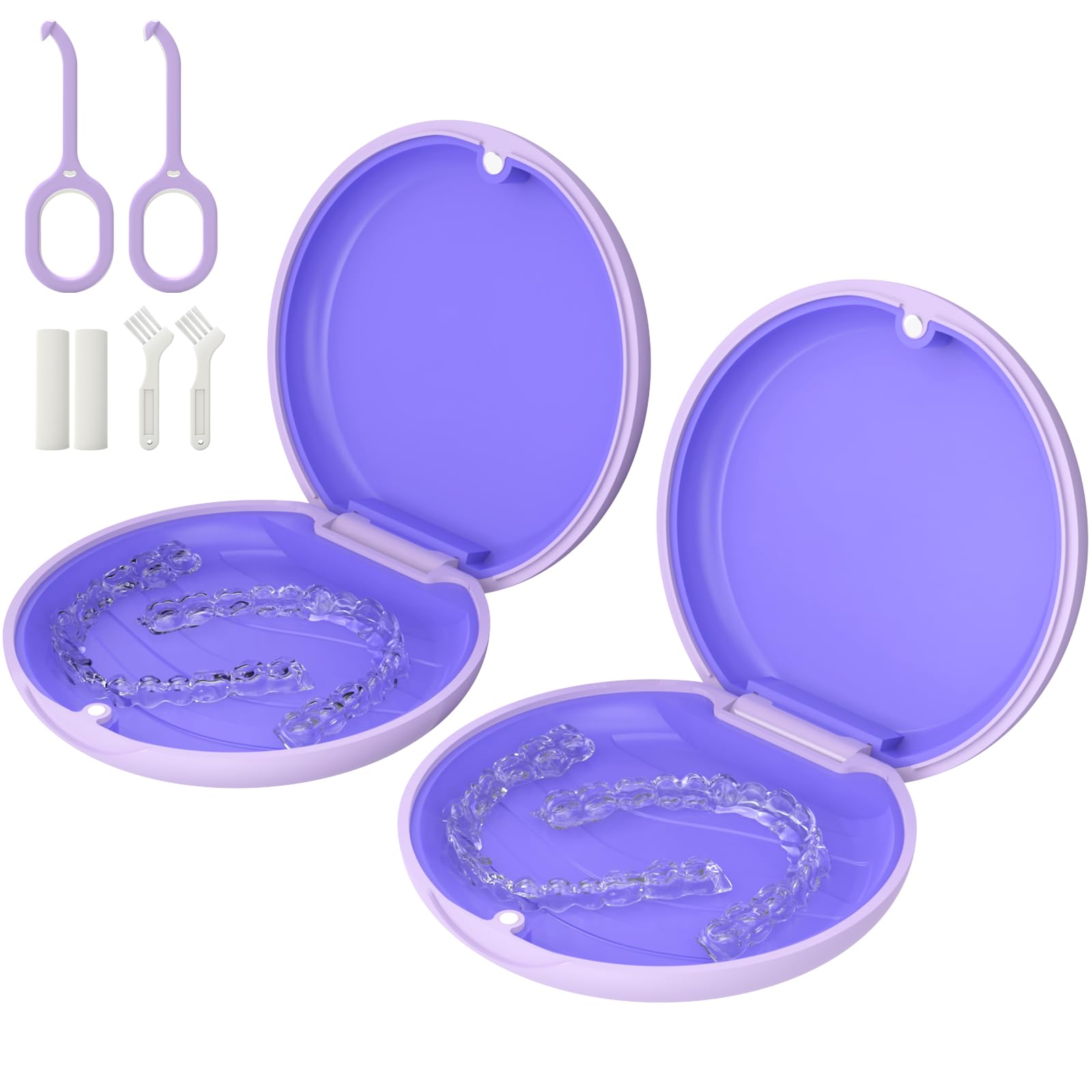 Photo 1 of 2 Pack Retainer Case, Slim Aligner Case, Compatible with Invisalign, Mouth Guard Case, Cute Orthodontic Retainer Case with Retainer Removal Tool and Brush, Purple