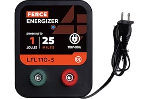 L-FENCE LYDITE FENCE Electric Fence Charger, 1 Joule Ac Powered Output Voltage 10kv, 25 Mile 80 Acres Electric Fence Energizer, for Preventing Wild Animals Intruding Great for Poultry, Pets and Gardens