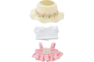 TOU-BEGUIN Clothes for Dolls Accessories (No Doll), Kawaii Shirt Skirt Outfit Set 3 Pieces for 15cm 17cm Doll Suit, Stylish Doll Hat Shirt Clothing Set Replacement Pink