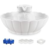 iPettie Tritone Ceramic Cat Water Fountain, Heavy-Duty Waterer for Pets | 2.1 Liters / 2.2 Quart Filtered Water Purifier with Replacement Filters and Foam, White