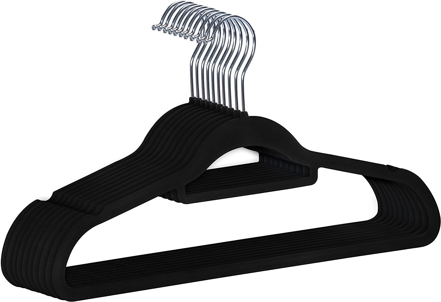VASTRA Non-Slip Flocked Velvet Space Saving Coat Hangers with Trouser Bar(Set of 5 pcs,Color Black)