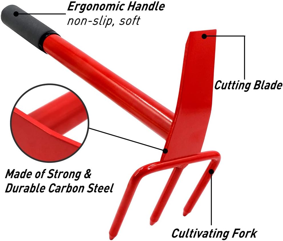 Colwelt Hand Cultivator 14'', All Steel Hoe and Cultivator with Carbon Steel Blade & Nonslip Ergonomic Handle, Heavy Duty Vegetable Tiller Terra Mattock for Loosening Compacted Soil, Weeding, Digging : Garden & Outdoor