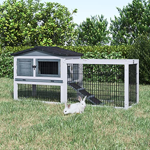 PawHut 2 Levels Wooden Rabbit Hutch Bunny Hutch House Guinea Pig Cage