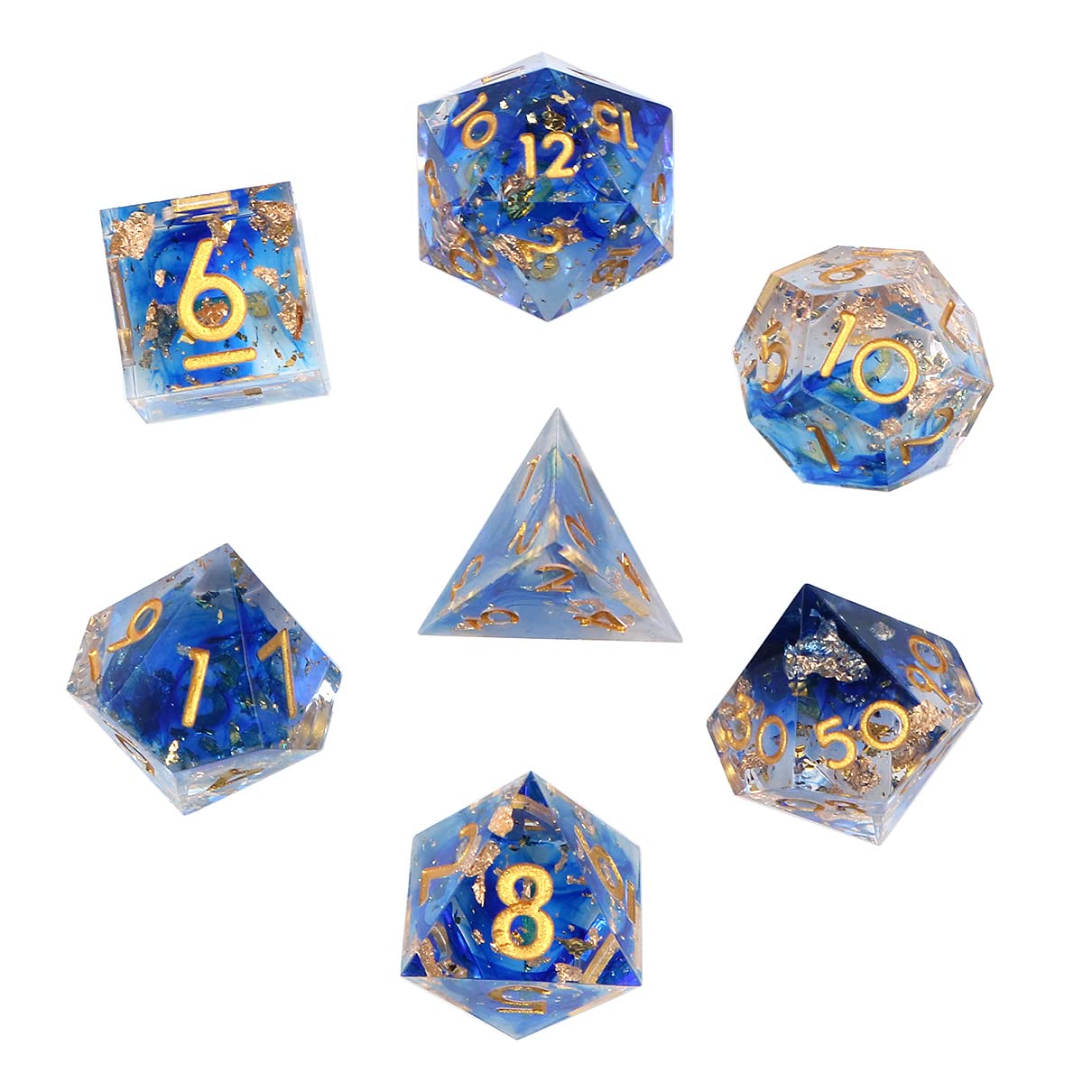 DollaTek Upscale Resin Transparent Dnd dice set Polyhedral Dice rpg dice dados rol D4 D6 D8 D10 D12 D20 Dice Set - Clear Blue