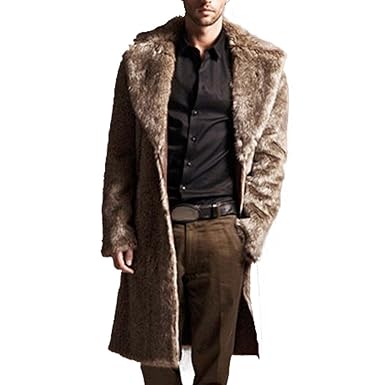 Celucke Pelzmantel Herren Lang Kunst Felljacke Wind Coat,Winterjacke Mantel Kunstpelz Jacke Faux Fur