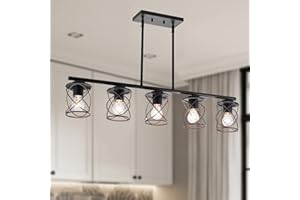 mavcadonf Kitchen Island Light, 5-Light Dining Room Lighting Fixtures Hanging, Farmhouse Linear Pendant Light for Kitchen Island Table Living Room with Adjustable Rods, Black Metal