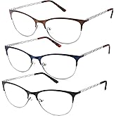 HOTJOJO 3 Pack Reading Glasses Women Blue Light Blocking Metal Computer Spring Hinge Readers