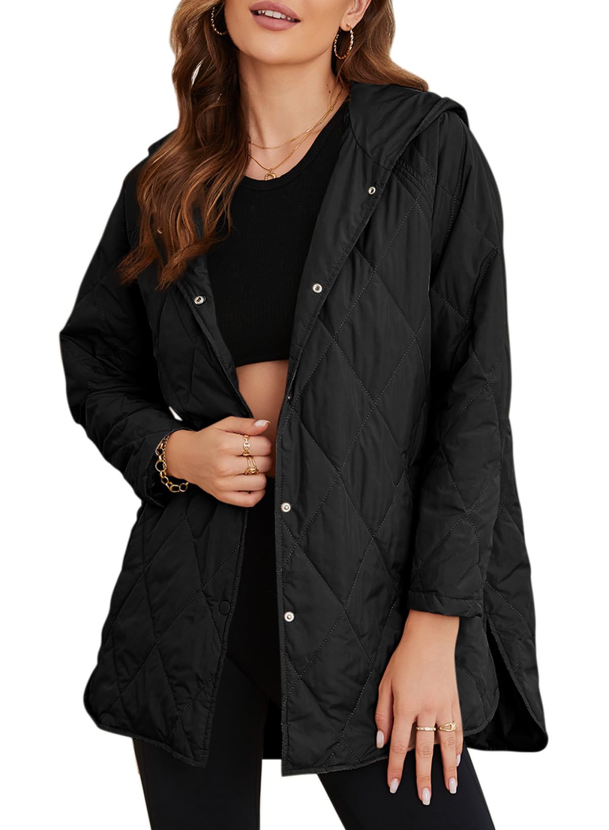 Photo 1 of EVALESS Jackets for Women Quilted Jackets Long Sleeve Button Down Puffer Jacket Business Casual Clothes Fahshion 2025 Winter Coats Cute Warm Solid Shacket Black Outfits with Pockets, Small