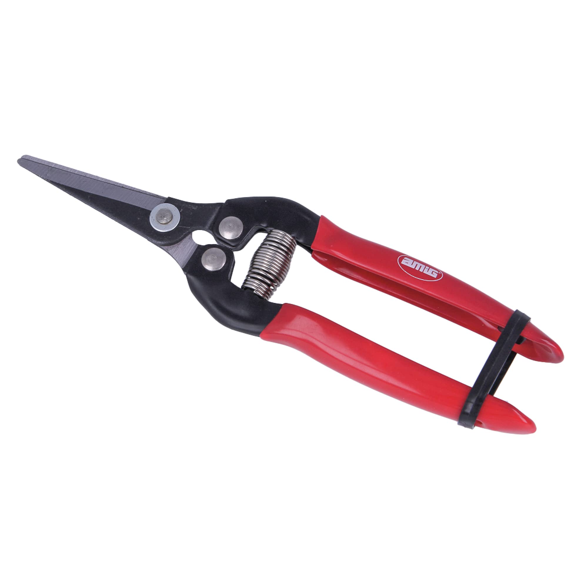 Amig - One Hand Pruning Scissors | Special Collection | Straight Steel Blade | 185 mm | Non-Slip Handle | Curved Tip for Cutting Flowers, Fruit Collection and Vintage