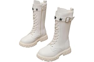 Girls Kpop Combat Boots Knee High Mid Calf Side Zipper Lace Up Classic Kids Winter Shoes Fall Fashion Teen Punk Goth Boot