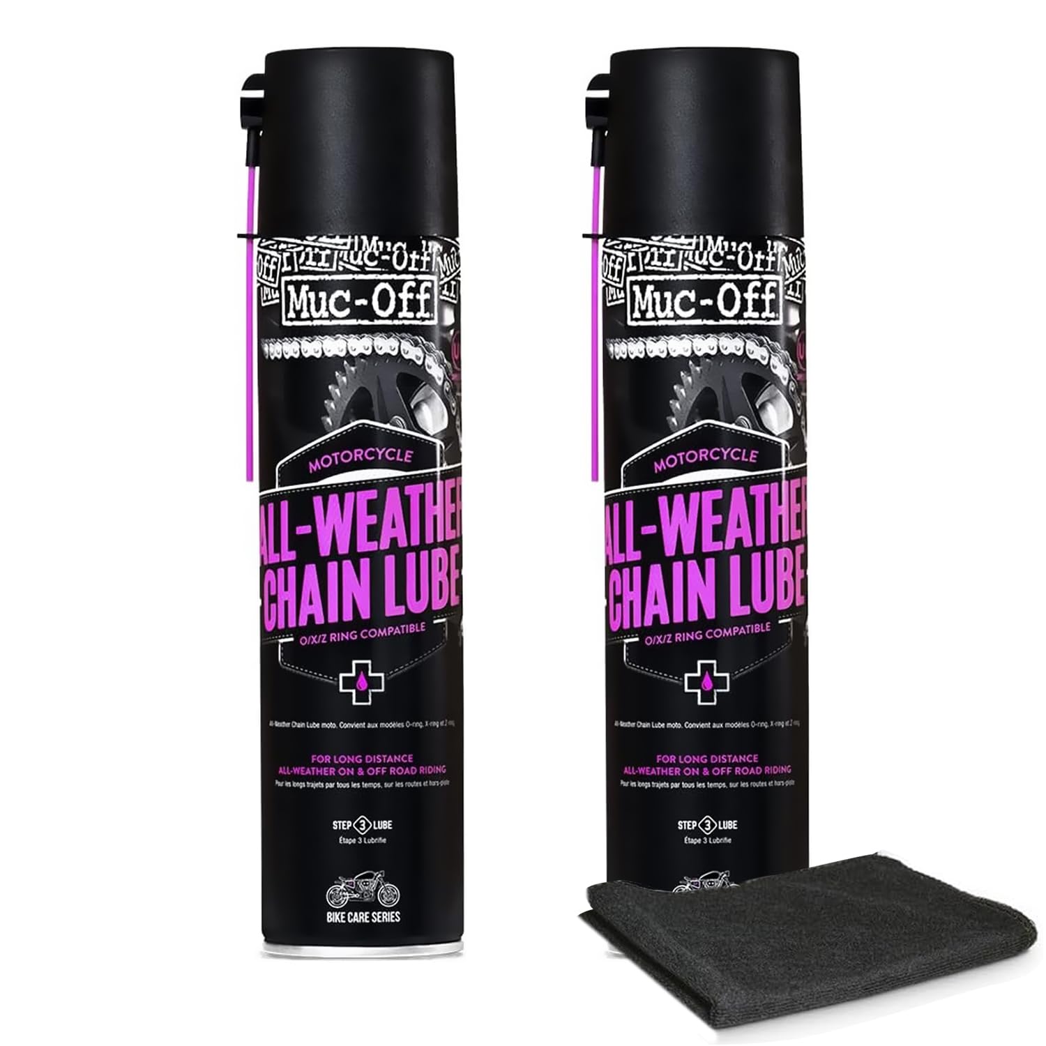 Muc-Off Motorcycle All-Weather Motorcycle Chain Lube 400ml (Pack of 2) Premium Synthetic Chain Lubricant with Ceramic Additives and UV Dye | Long-Distance, High Performance Chain Lube Image