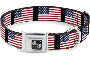 Buckle-Down Seatbelt Buckle Dog Collar - United States Flags - 1" Wide - Fits 15-26" Neck - Large