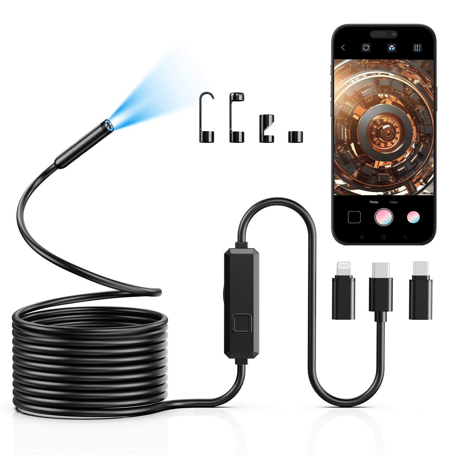Photo 1 of *MINOR DAMAGE - USED*
Vorth Endoscope Camera with Light, 1920P HD Borescope with 8 LED Lights, 16.5 FT Semi-Rigid Snake Inspection Camera, IP67 Waterproof Drain Pipe Borescope Mens Tool for iOS and Android